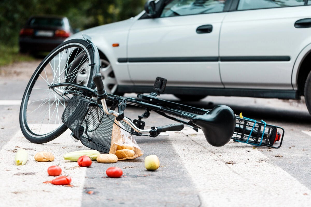 Crashed bike after traffic accident