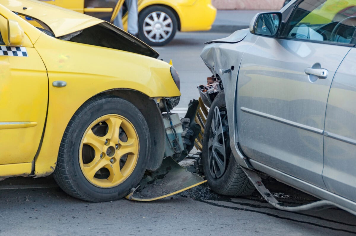 Two cars crashed (one's a taxi)