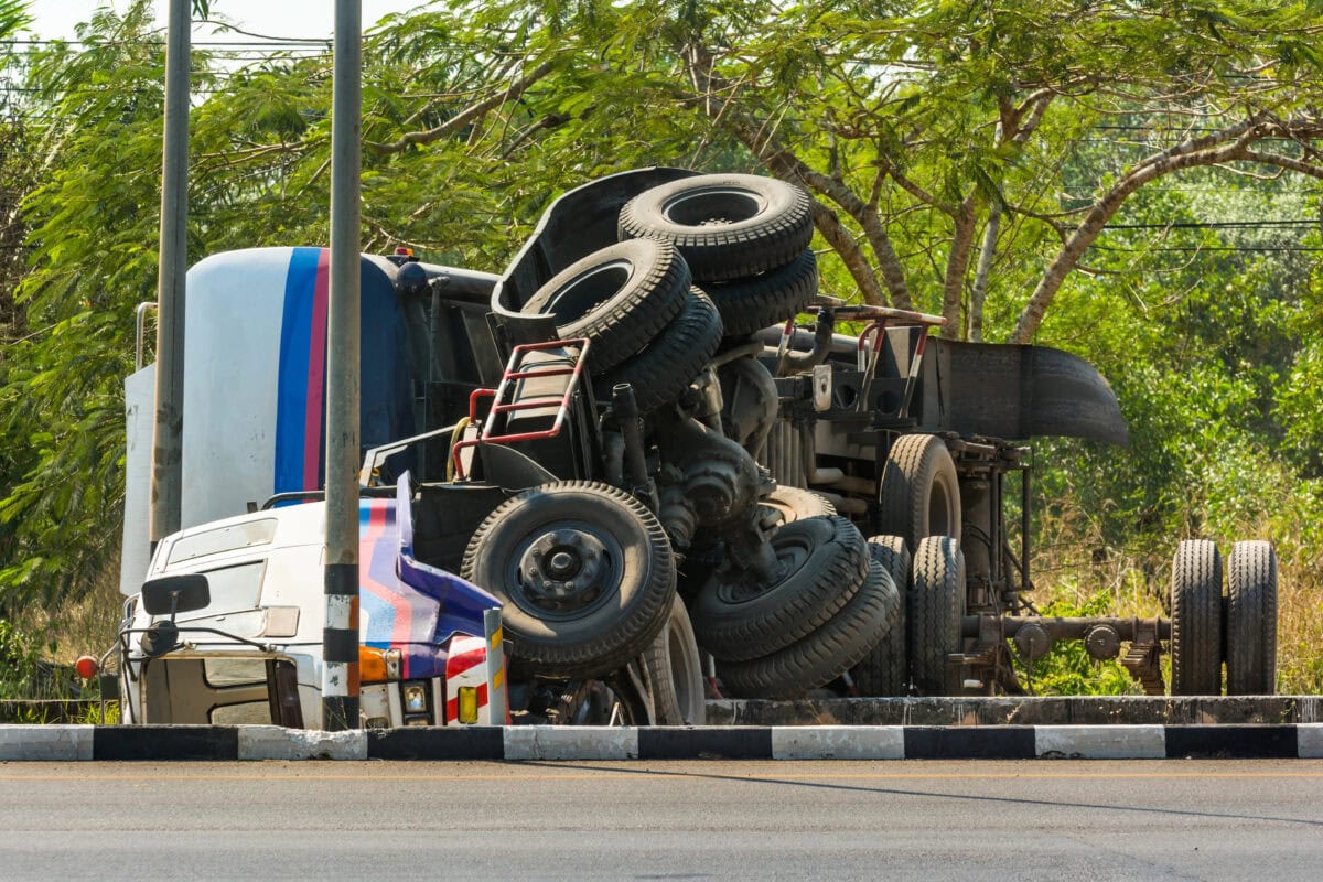 Overturned truck accident on highway road